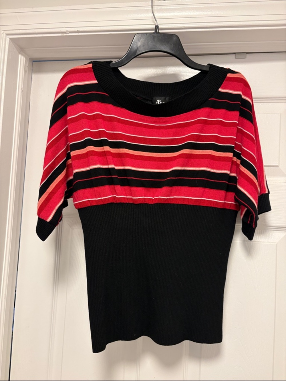 AB Studio Women's Black Knit Boat Neck Top